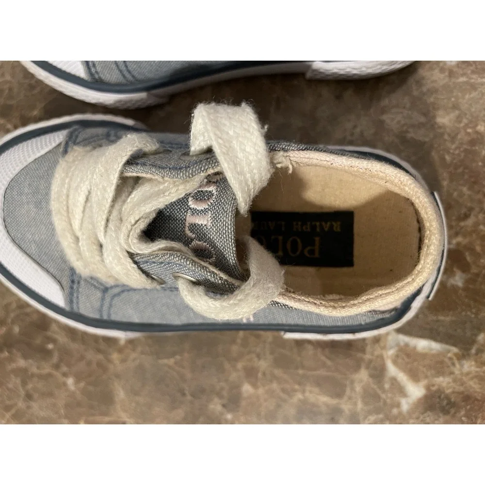 Polo Ralph Lauren Toddler Kid Baby Blue Denim Pink Sneakers Shoes Laces‎ Size 5